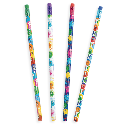 Monster Graphite Pencils - Set of 12 four pencils with erasers