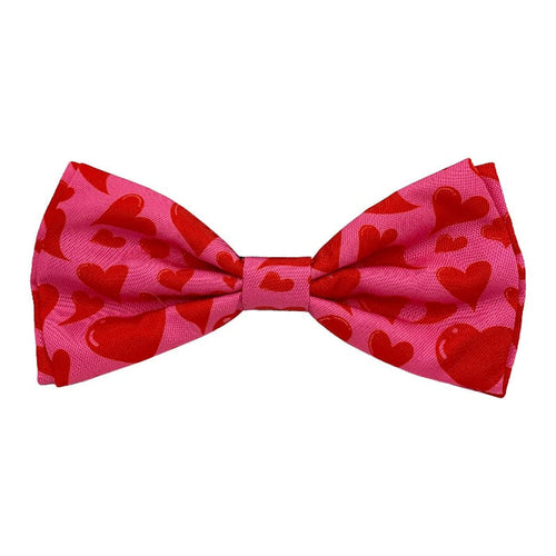 Huxley & Kent Bow Ties SM My Puppy Love Red Hearts Pink Bow Tie Pet Collar Attachment - 3 Sizes