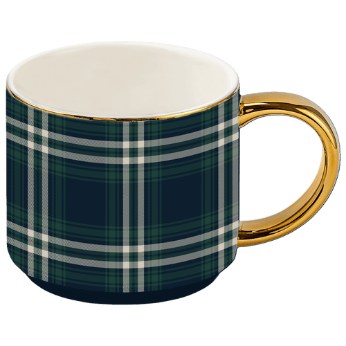 Navy Plaid 14 oz Gold Handle Coffee Mug - Sweet Water Decor - Coffee Mugs