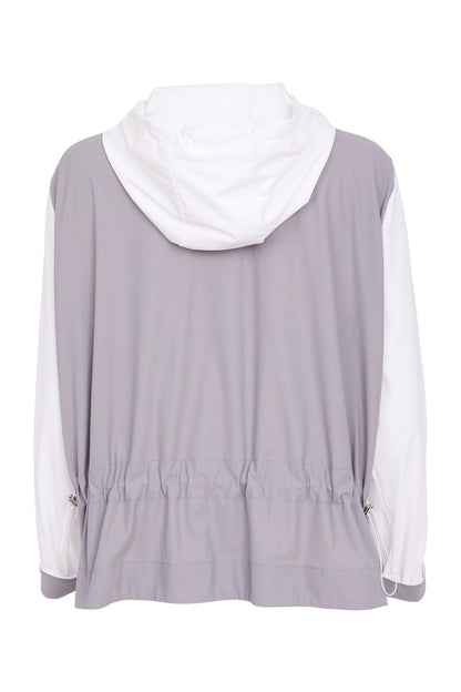 Back view of Naya NAS26180 Hooded Contrast Back Jacket with Patch Pocket in White & Grey by Naya Shop at Dotique