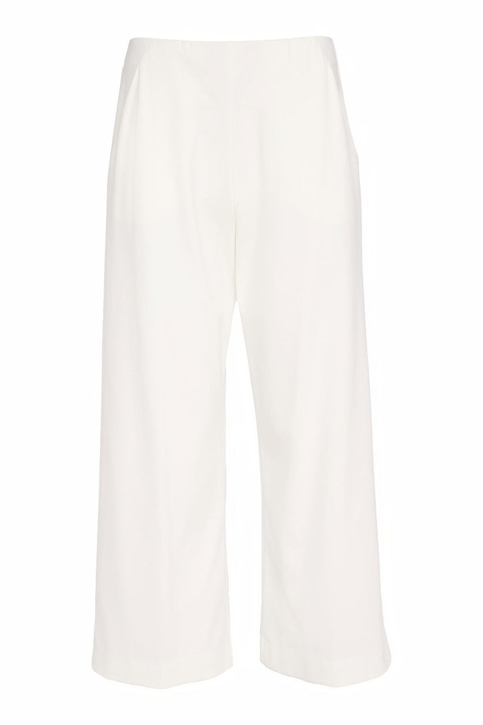 Naya NAS26237 White Wide Leg Pull-On Trousers by Naya available to shop at Dotique in soft jersey fabric