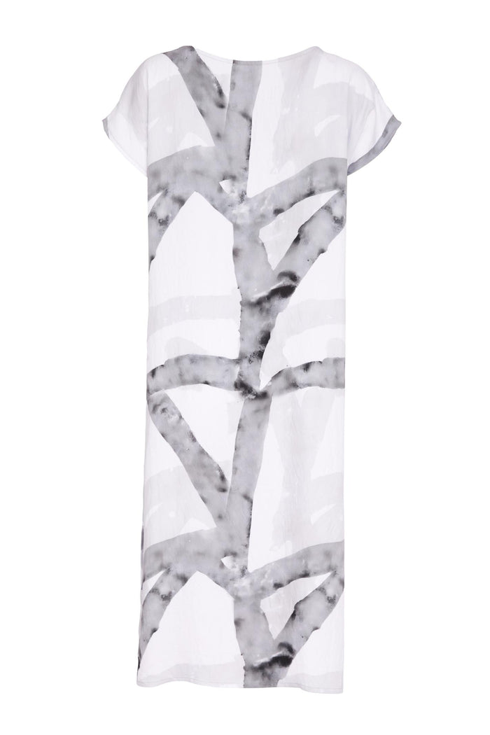 Naya NAS26313 Marbled Ribbon Print Round Neck Dress – White & Grey by Naya available to shop at Dotique online