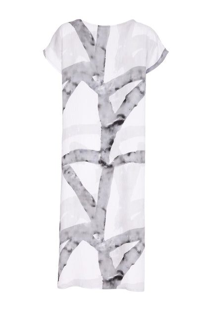 Naya NAS26313 Marbled Ribbon Print Round Neck Dress – White & Grey by Naya available to shop at Dotique online