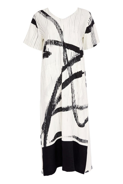 Naya NAS26320 Cream Black Brush Stroke Dress by Naya featuring artistic print, shop Naya at Dotique for bold stylish dresses