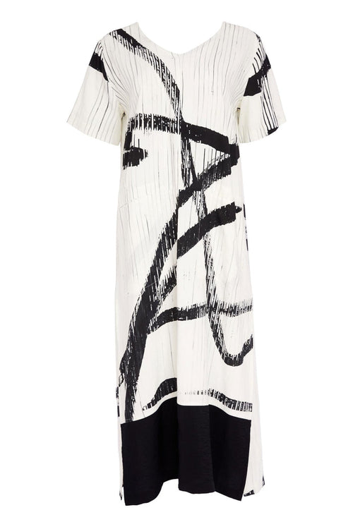Naya NAS26320 Cream Black Brush Stroke Dress by Naya featuring artistic print, shop Naya at Dotique for bold stylish dresses