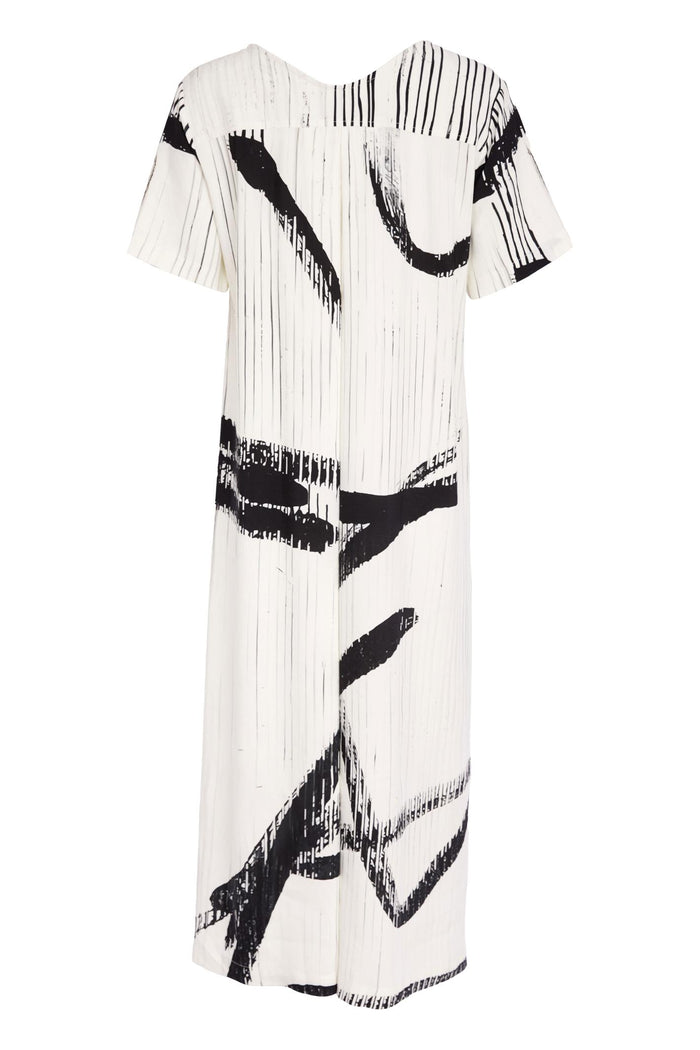 Naya NAS26320 Cream Black Brush Stroke Dress by Naya with artistic print available to shop at Dotique