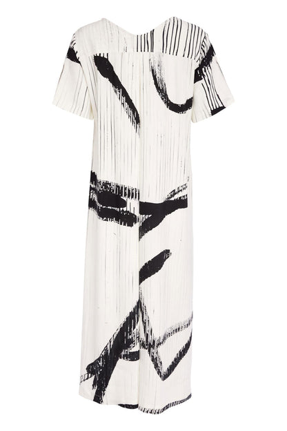 Naya NAS26320 Cream Black Brush Stroke Dress by Naya with artistic print available to shop at Dotique