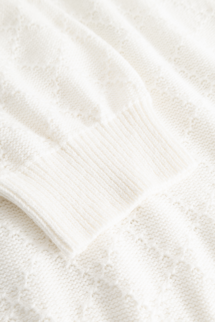 Noella 15010001 N-Madeleine Knit Ivory with embroidered collar, short sleeves and textured cotton knit at Dotique