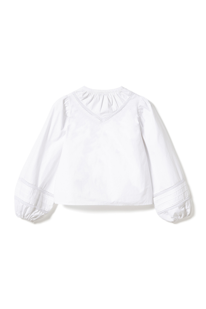 Noella 15050001 N-Marceline Blouse White cotton tie front blouse with balloon sleeves at Dotique