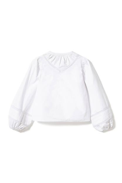 Noella 15050001 N-Marceline Blouse White cotton tie front blouse with balloon sleeves at Dotique