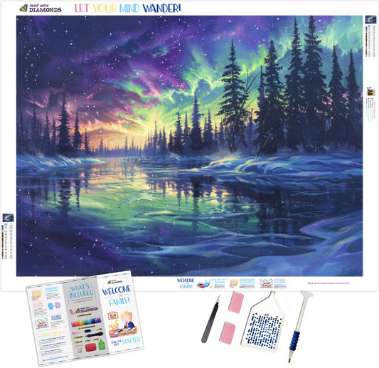 Northern Lights Over an Icy Landscape