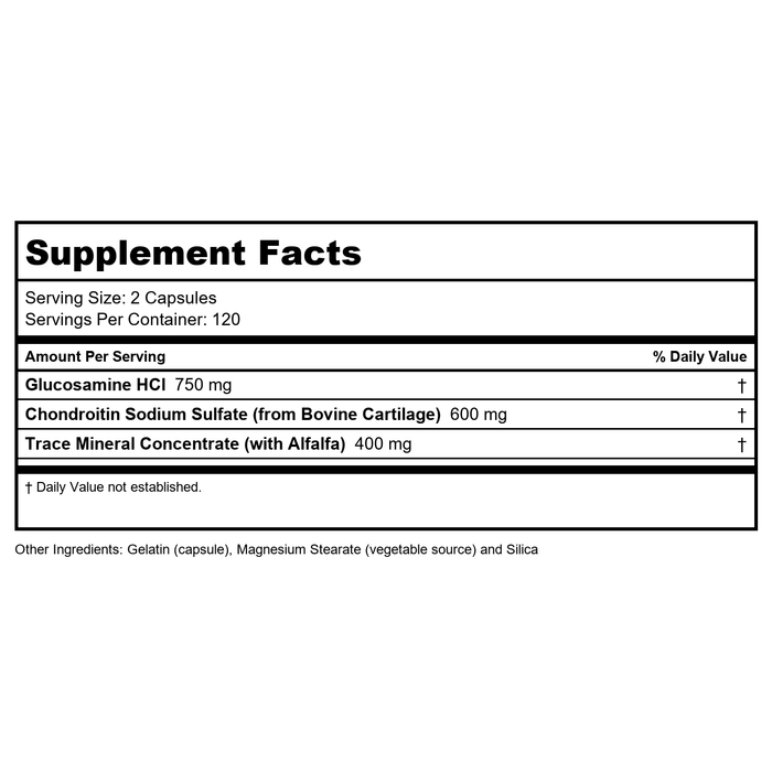 Now Foods Glucosamine & Chondroitin with Trace Minerals 240 Vcaps - 3229 - Supplement Facts panel