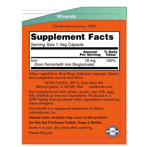 Now Foods Iron 18 mg 120 Vcaps - 1443 - 4 Pack