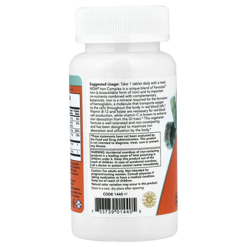 Now Foods Iron Complex Vegetarian 100 Tablets - 1440 - 6 Pack