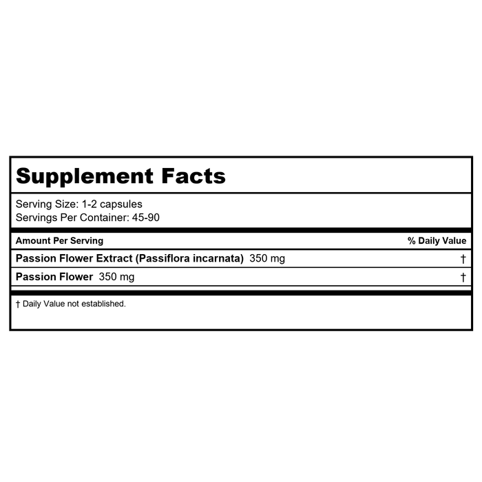 Now Foods Passion Flower 350 mg 90 Vcaps - 4763 - Supplement Facts panel