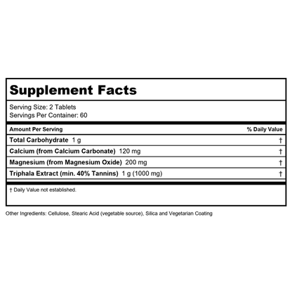 Now Foods Triphala 500 mg 120 Tablets - 4764 - Supplement Facts panel