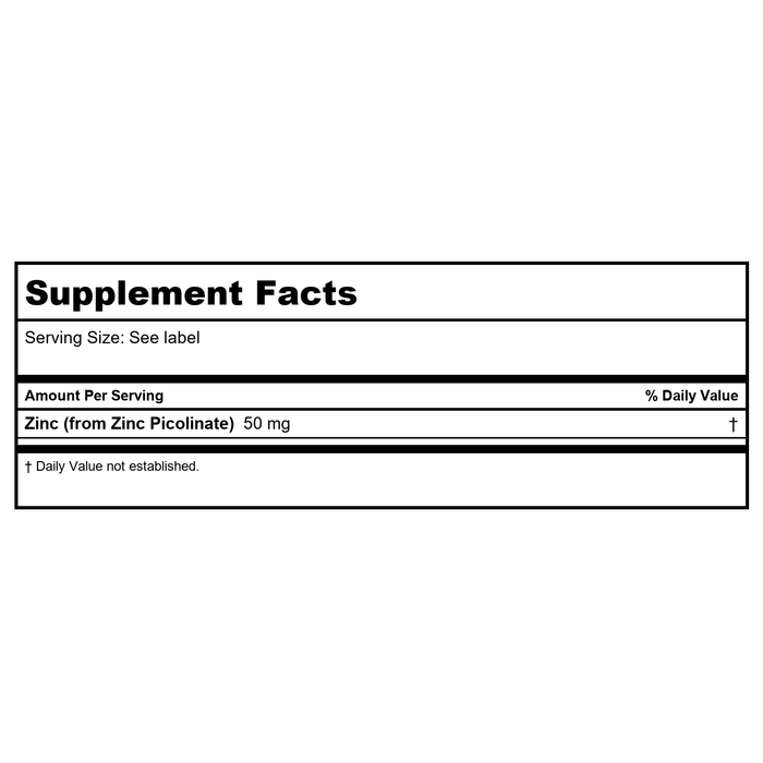 Now Foods Zinc Picolinate 50mg 60 Vcaps - 1550 - 2 Pack - Supplement Facts panel