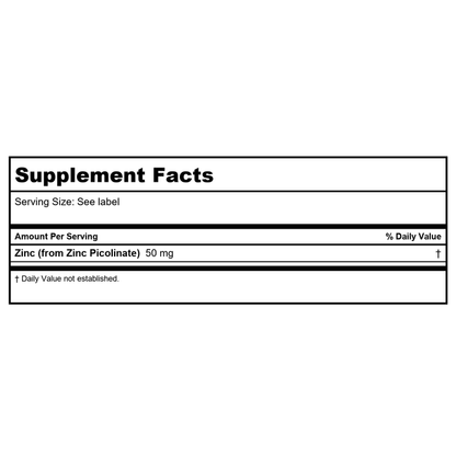 Now Foods Zinc Picolinate 50mg 60 Vcaps - 1550 - 2 Pack - Supplement Facts panel