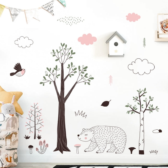 Nursery Wall Decal Forest Wildlife Bear Rabbit