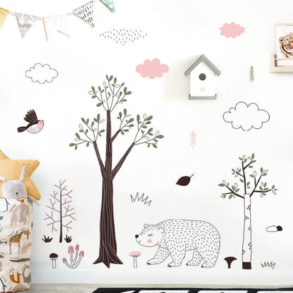 Nursery Wall Decal Forest Wildlife Bear Rabbit