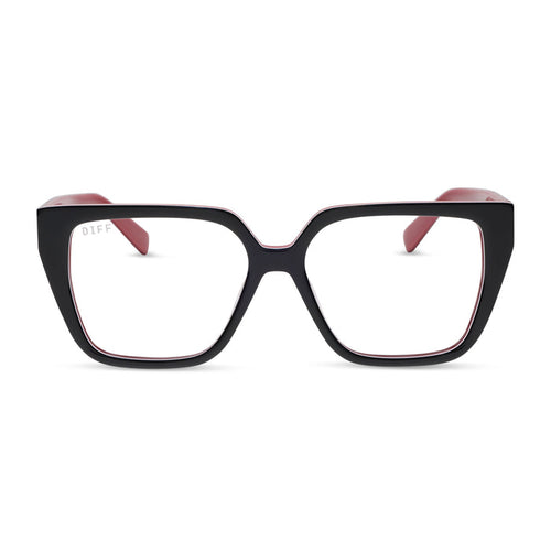 diff eyewear olive square prescription glasses in black, white, and red acetate frame front view