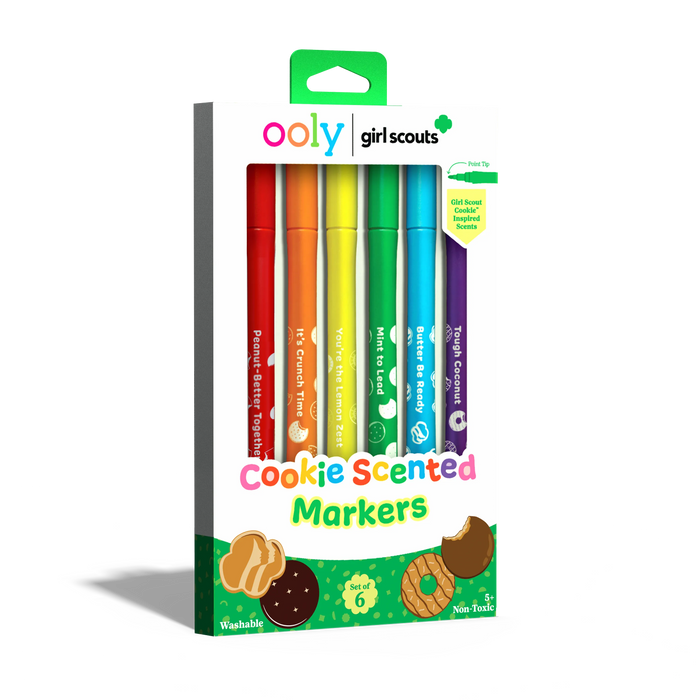 Quarter angle of packaging of OOLY x Girl Scouts Cookie Scented Markers
