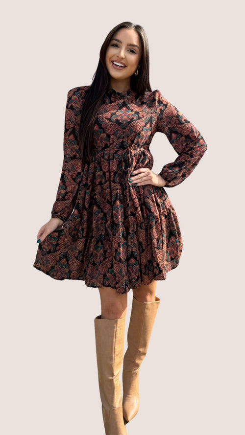 Paisley Print Mini Skater Dress by Molly Bracken