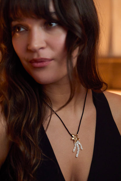 Pearl And Flower Cord Necklace