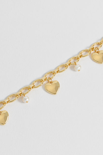 Pearl and Heart Charm Bracelet