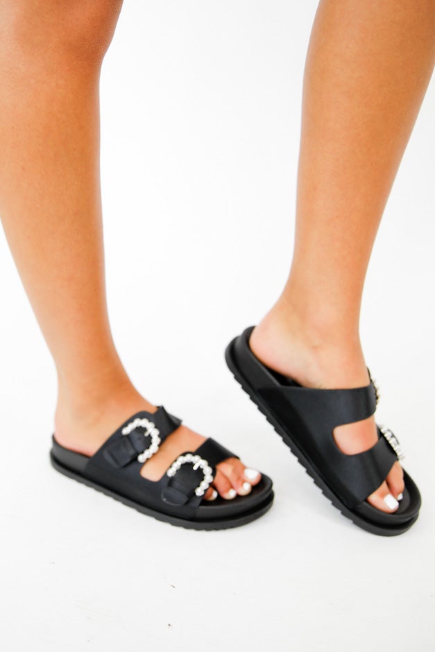 Pearl Buckle Slide Sandals