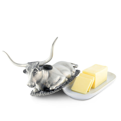Vagabond House Pewter Longhorn Steer Butter Dish Product Image