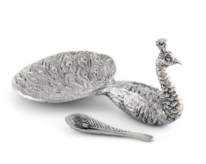 Pewter Peacock Salt Cellar
