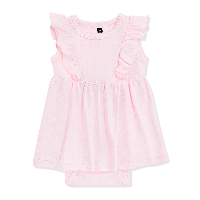 Pointelle Bodysuit Dress in Sakura showing the picot trim