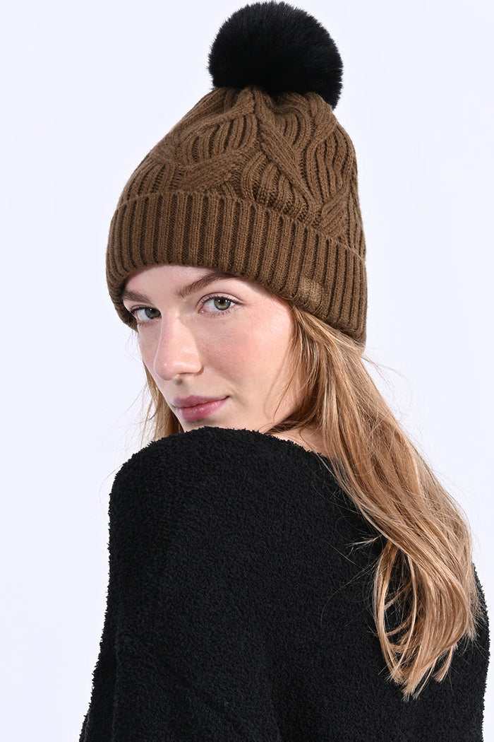 Pompom Beanie & Twists - Khaki by Molly Bracken