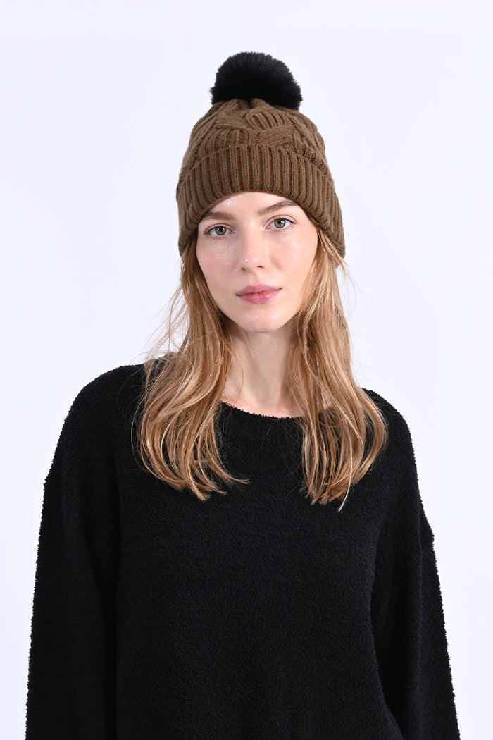 Pompom Beanie & Twists - Khaki by Molly Bracken