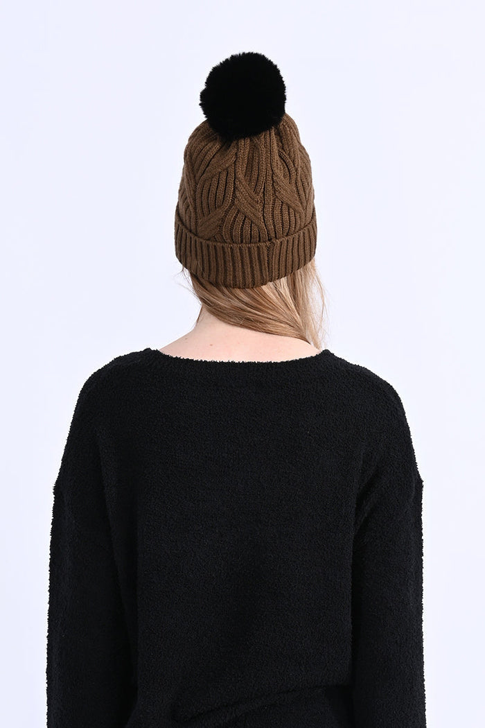 Pompom Beanie & Twists - Khaki by Molly Bracken