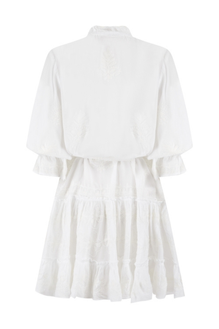 Pranella Sia white mini dress with tassel belt and peasant sleeves – Dotique