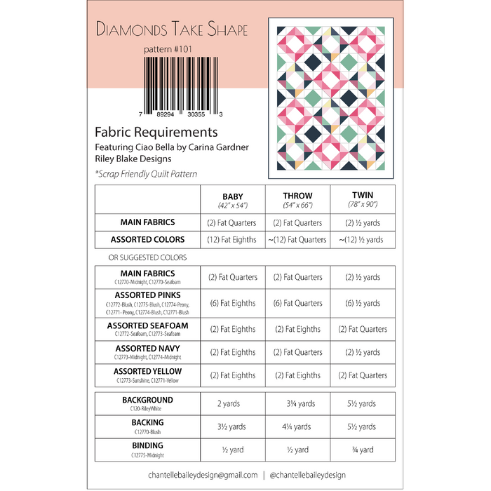 Pre-order Diamonds Take Shape Quilt Pattern by Chantelle Bailey
