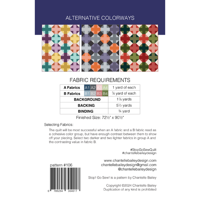 Pre-order Stop! Go Sew! Quilt Pattern by Chantelle Bailey- Back