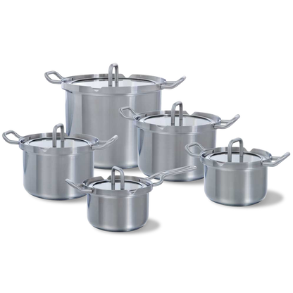 Q-linair Master Glas pannenset 5-delig zilver vooraanzicht