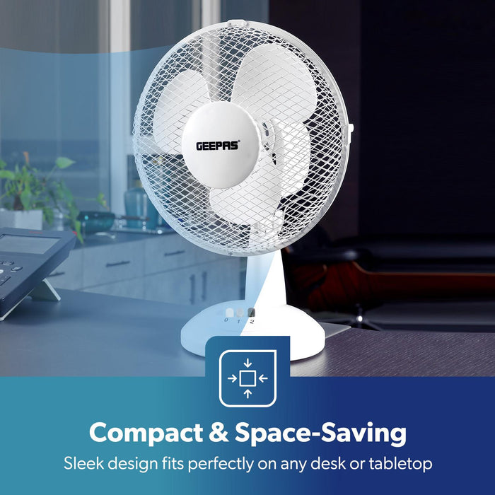 Quiet 9-Inch White Electric Portable Desk Fan