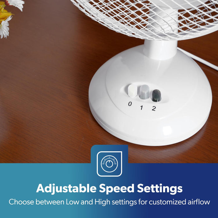 Quiet 9-Inch White Electric Portable Desk Fan
