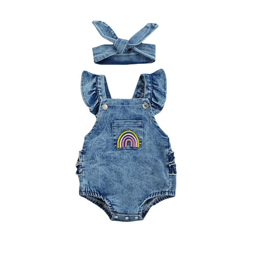 RAINBOW Denim Ruffle Romper