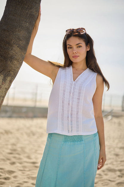 XCVI Reid Gauze/Crochet V-Neck Tank