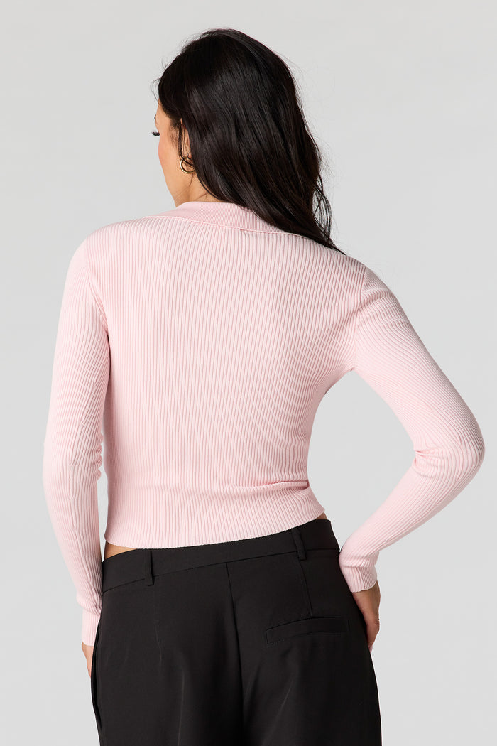 Ribbed Knit Polo Sweater