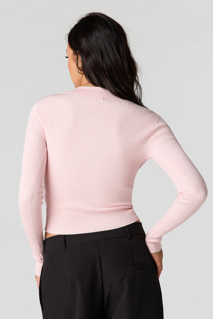 Ribbed Knit Polo Sweater