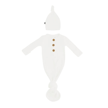 Kyte Baby Ribbed Knotted Gown with Hat Set in Cloud