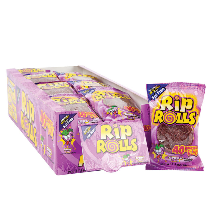 Rip Rolls 40 Inch Sour Grape Candy Roll - 24 Count