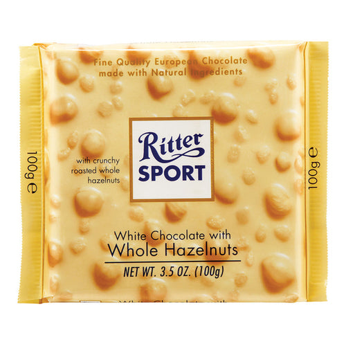 Ritter Sport White Chocolate with Whole Hazelnuts Candy Bar - 10 Count