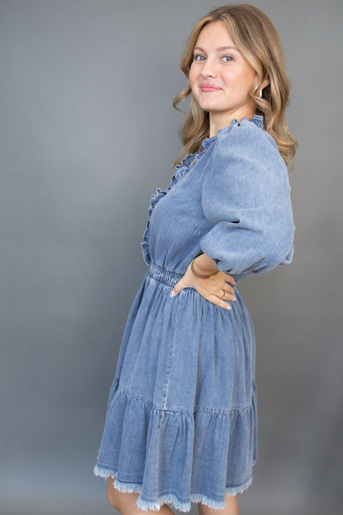 Riviera Ruffle Denim Mini Dress